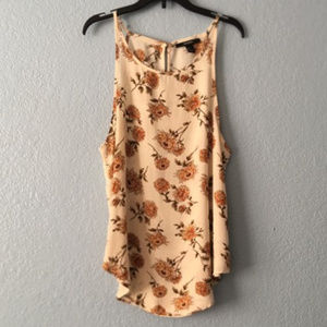 Forever 21 Floral Tank Top - Cream and Brown